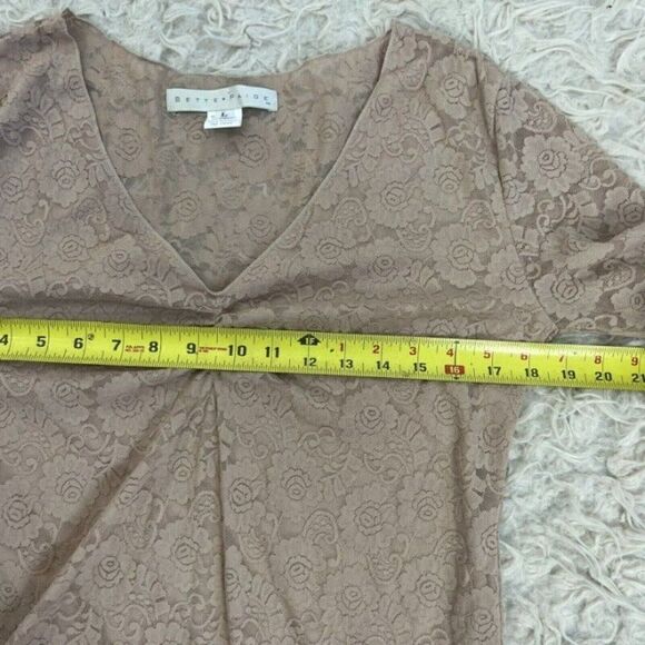 Bettie Page Retro Pin-up Nude Beige Floral Lace Blouse Sheer Back Top Large - Picture 7 of 11